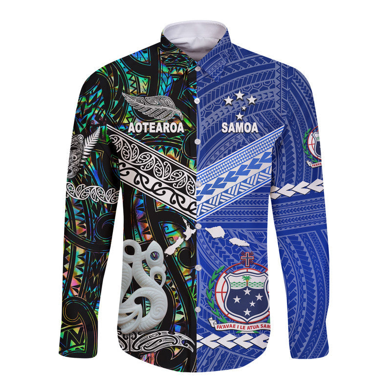 Samoa And New Zealand Hawaii Long Sleeve Button Shirt Together Paua Shell