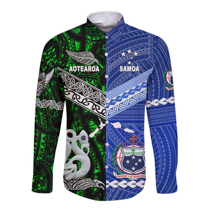 Samoa And New Zealand Hawaii Long Sleeve Button Shirt Together Green