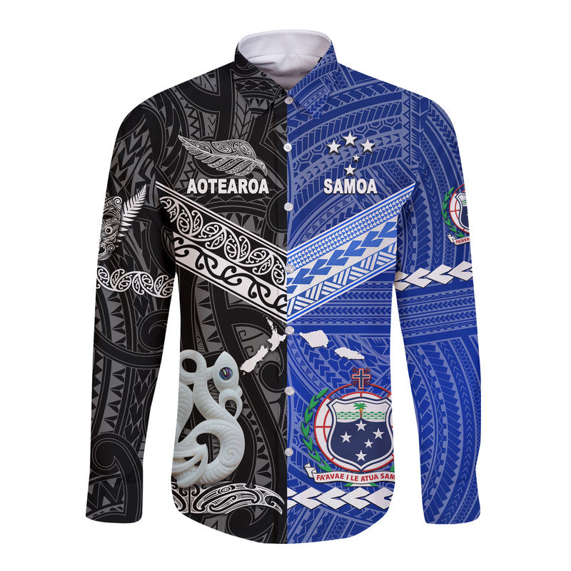 Samoa And New Zealand Hawaii Long Sleeve Button Shirt Together Black