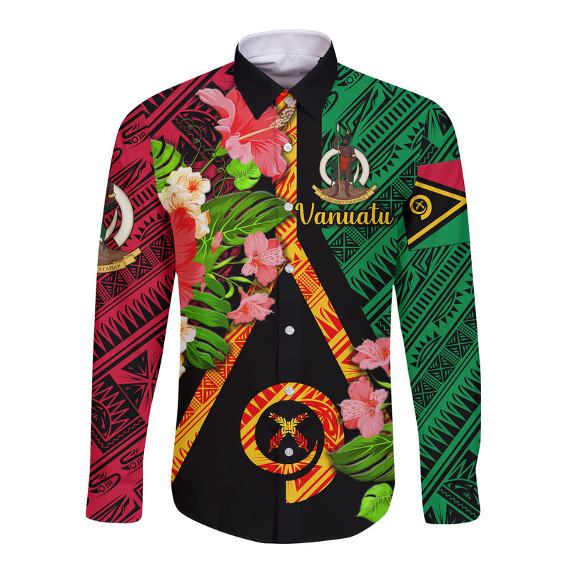 (Custom Personalised) Vanuatu Hawaii Long Sleeve Button Shirt Independence Be Proud Vanuatu Flag