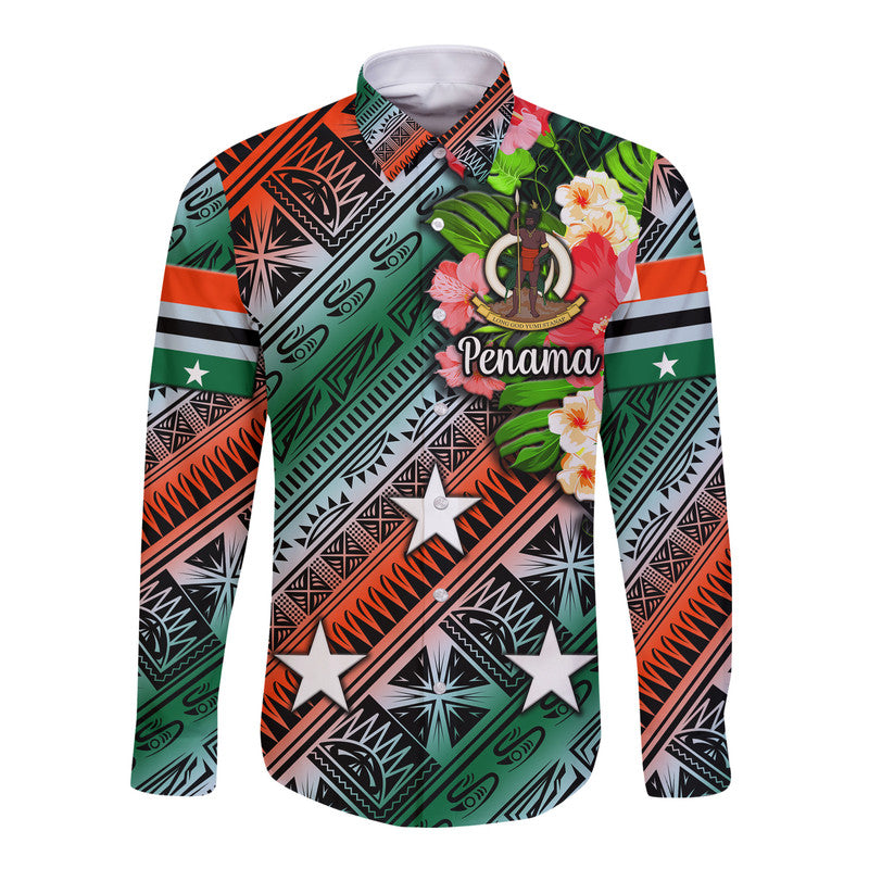 Vanuatu Penama Hawaii Long Sleeve Button Shirt Independence Be Proud