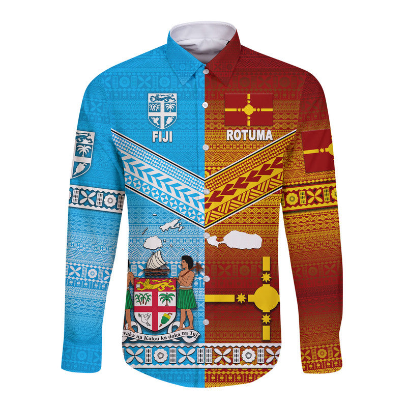 Fiji And Rotuma Tapa Pattern Hawaii Long Sleeve Button Shirt Together