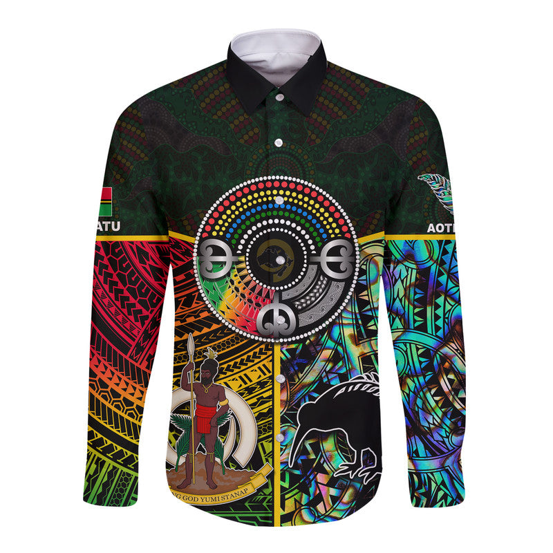 Vanuatu Mix Maori And Aboriginal Long Sleeve Button Shirt