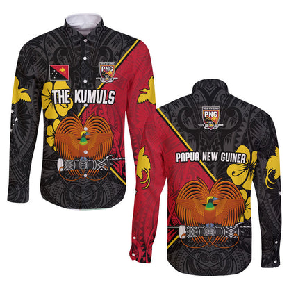The Kumuls PNG Long Sleeve Button Shirt Papua New Guinea Polynesian Dynamic Style Black