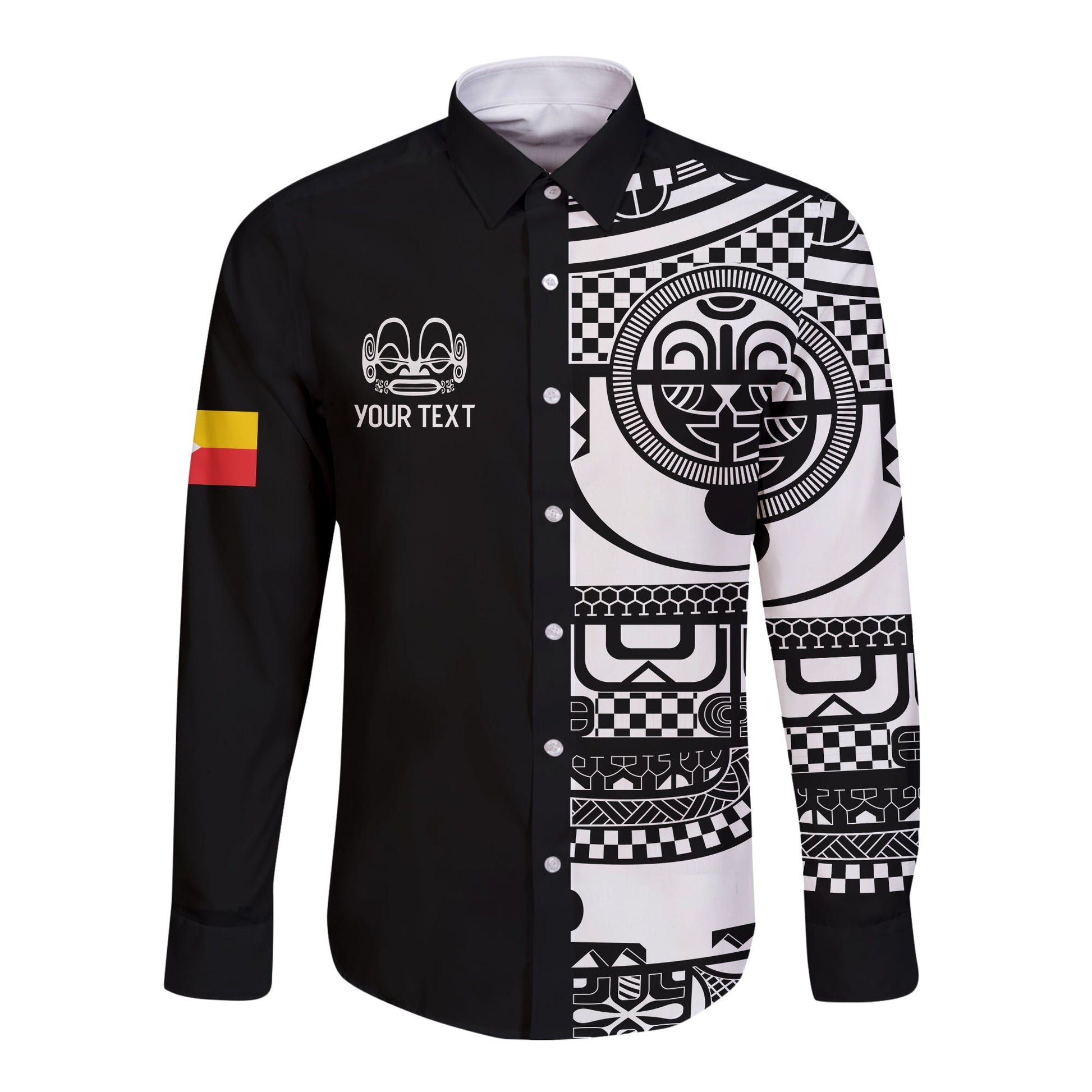 (Custom Personalised) Marquesas Islands Tiki Long Sleeve Button Shirt Marquesan Tattoo