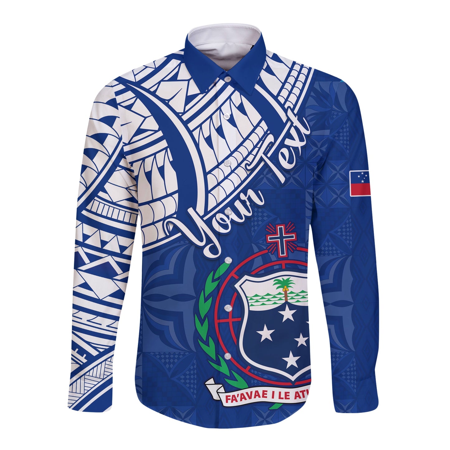 (Custom Personalised) Samoa Siapo Hawaii Long Sleeve Button Shirt Sporty Mix Barkcloth Panel