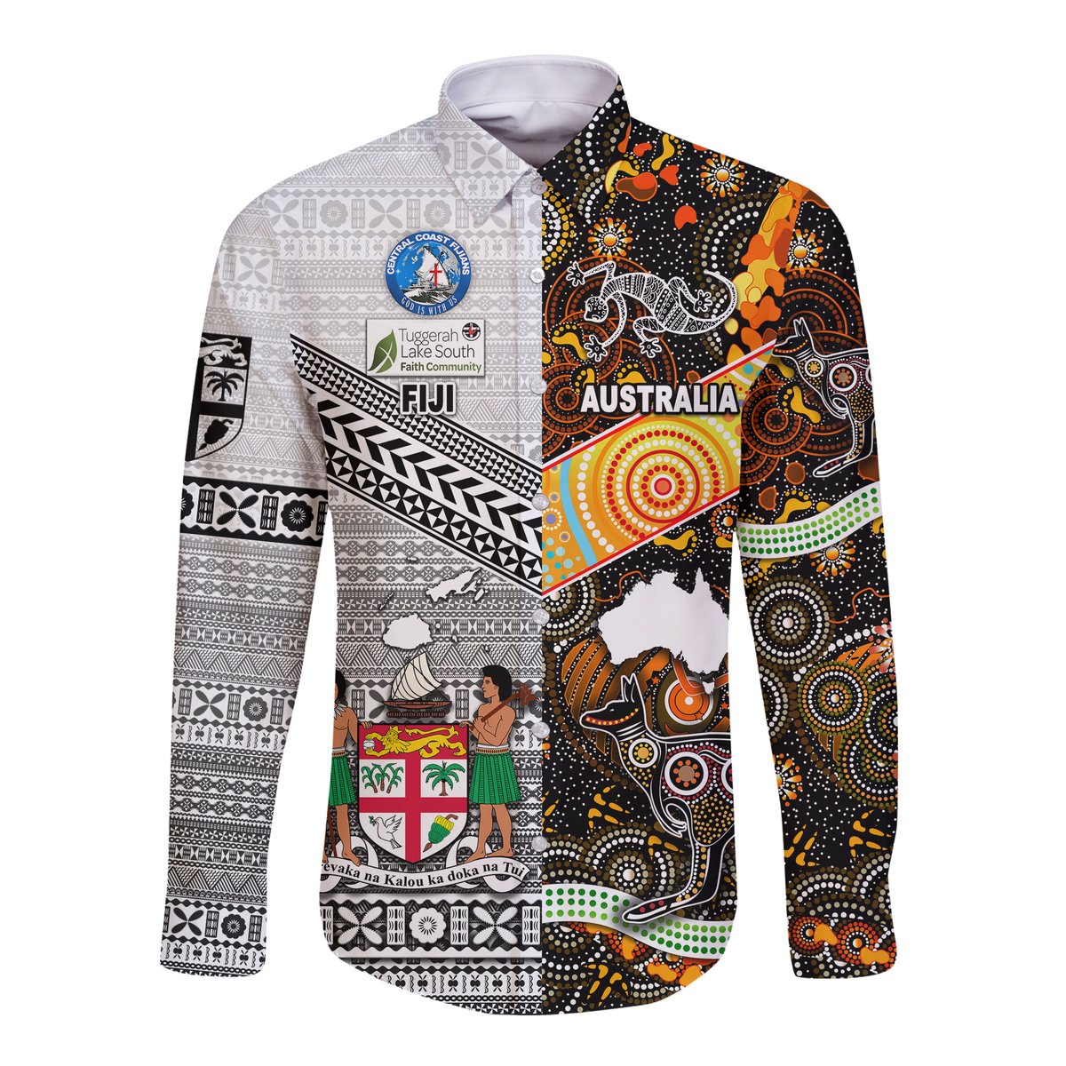 Australia Aboriginal And Fiji Tapa Hawaii Long Sleeve Button Shirt Together Central Coast Fijians And Tuggerah Lake South