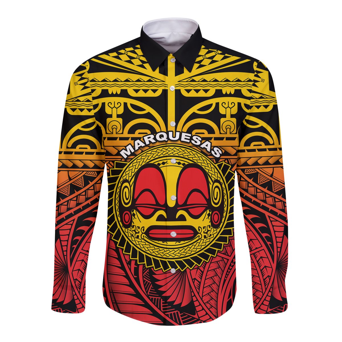 Marquesas Islands Long Sleeve Button Shirt Mata Tiki Polynesian Pattern
