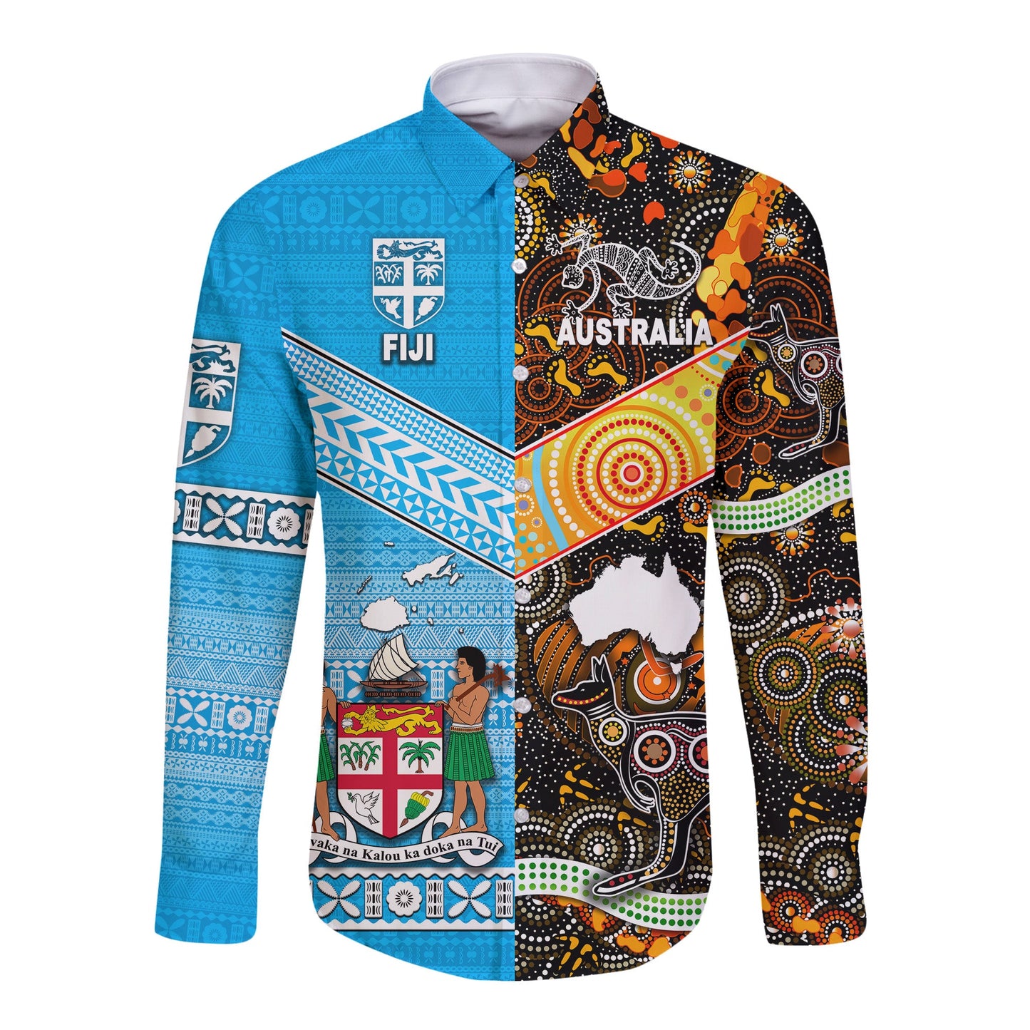 Australia Aboriginal And Fiji Tapa Hawaii Long Sleeve Button Shirt Together