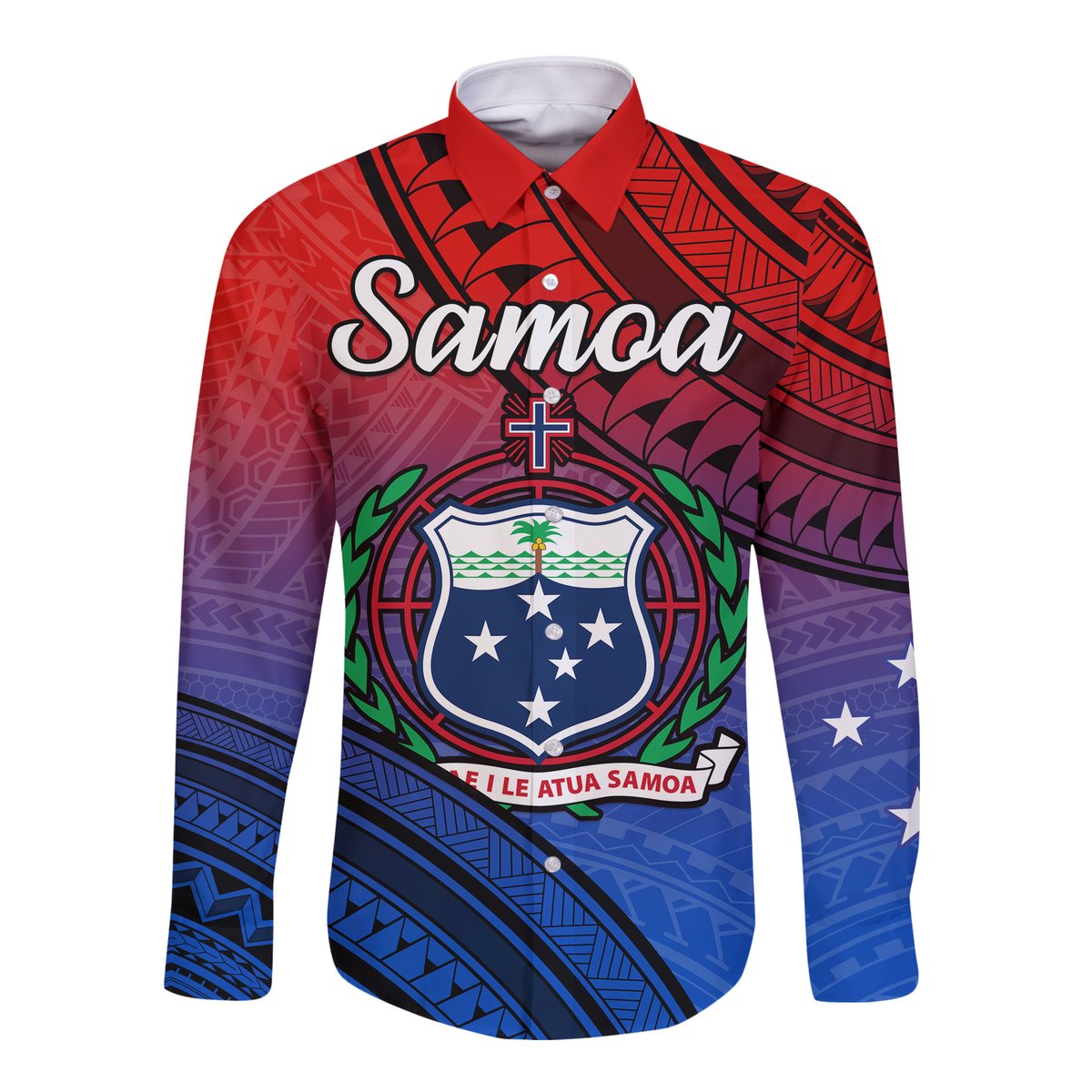 Samoa Hawaii Long Sleeve Button Shirt Style Gradient Sporty Original