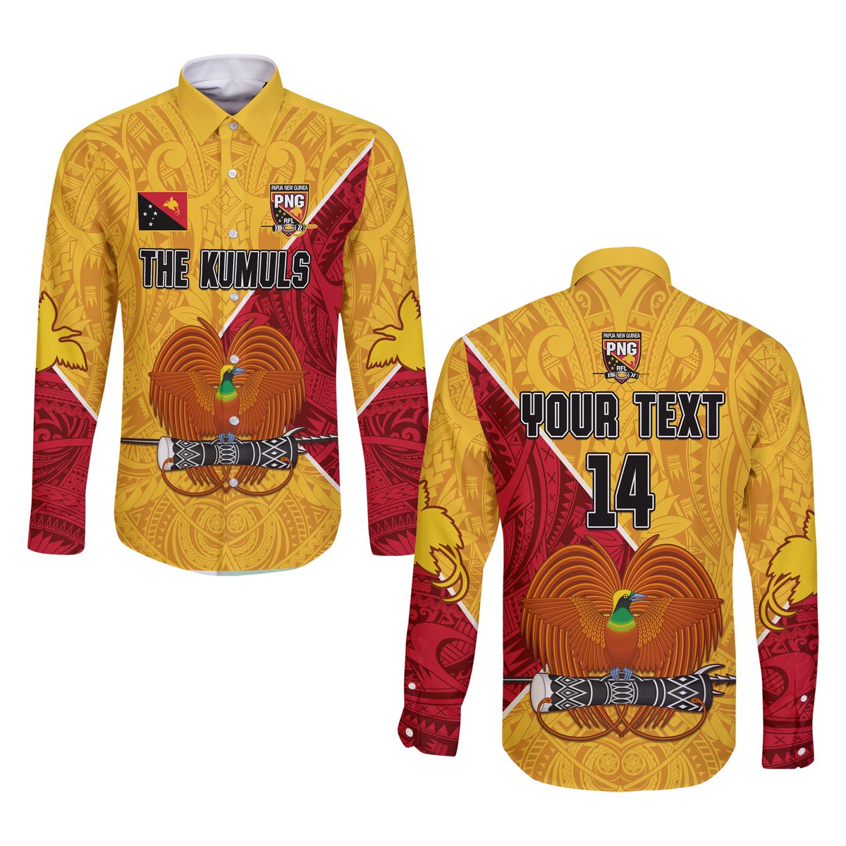 (Custom Text and Number) The Kumuls PNG Long Sleeve Shirt Button Papua New Guinea Polynesian Dynamic Style