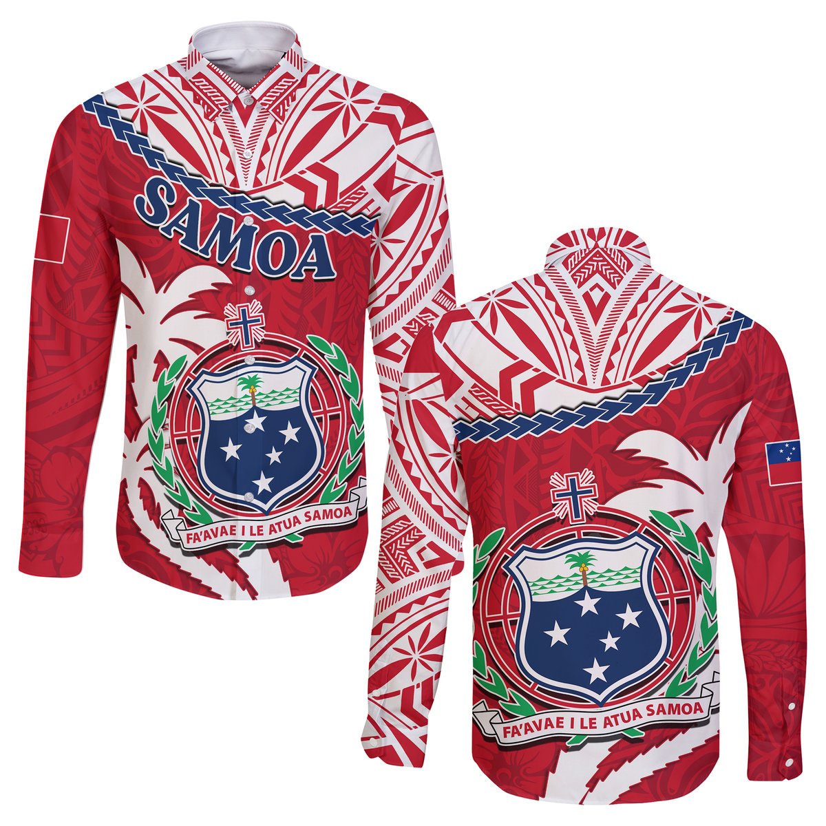 Samoa Long Sleeve Button Shirt Samoan Coat Of Arms With Coconut Red Style