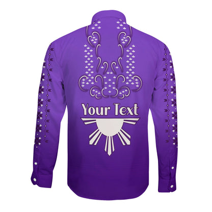 (Custom Personalised) Philippines Long Sleeve Button Shirt Sun Filipino Purple Barong
