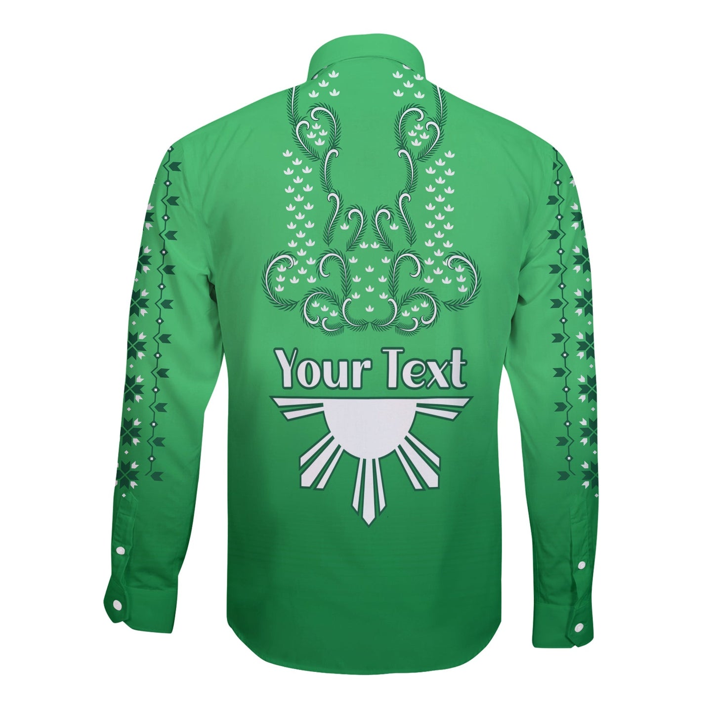 (Custom Personalised) Philippines Long Sleeve Button Shirt Sun Filipino Green Barong