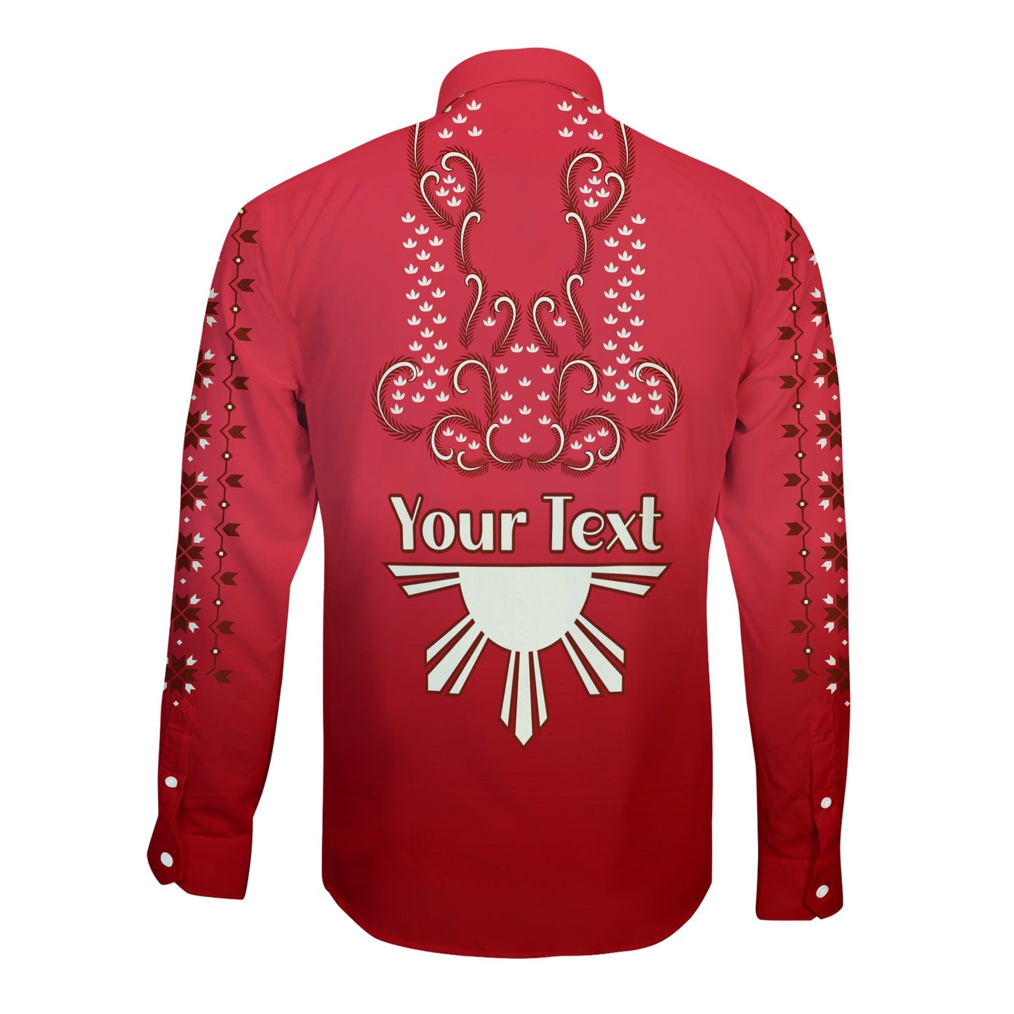 (Custom Personalised) Philippines Long Sleeve Button Shirt Sun Filipino Red Barong