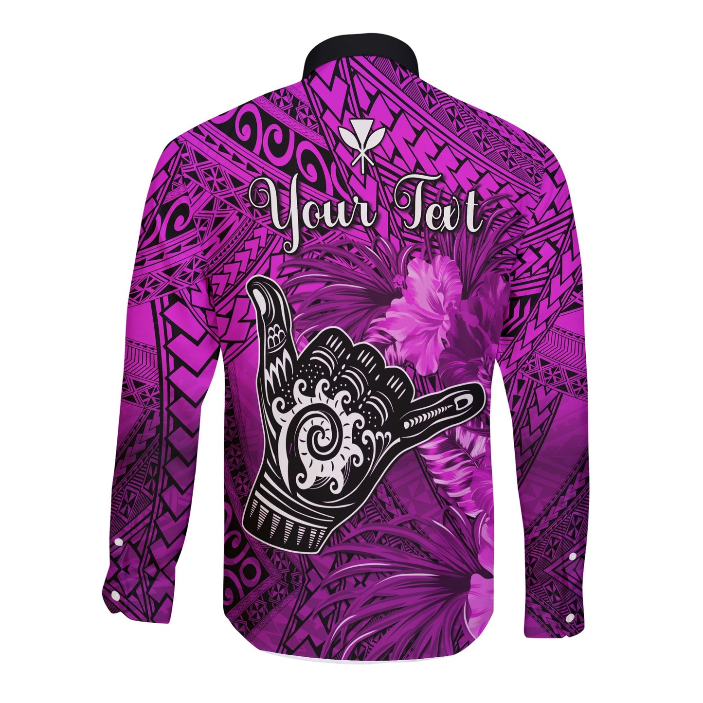 (Custom Personalised) The Shaka Hawaii Long Sleeve Button Shirt Tropical Flowers Purple Version