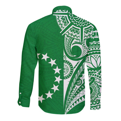 Cook Islands Tatau Long Sleeve Button Shirt Symbolize Passion Stars Version Green