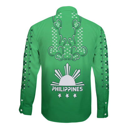 Philippines Long Sleeve Button Shirt Sun Filipino Green Barong