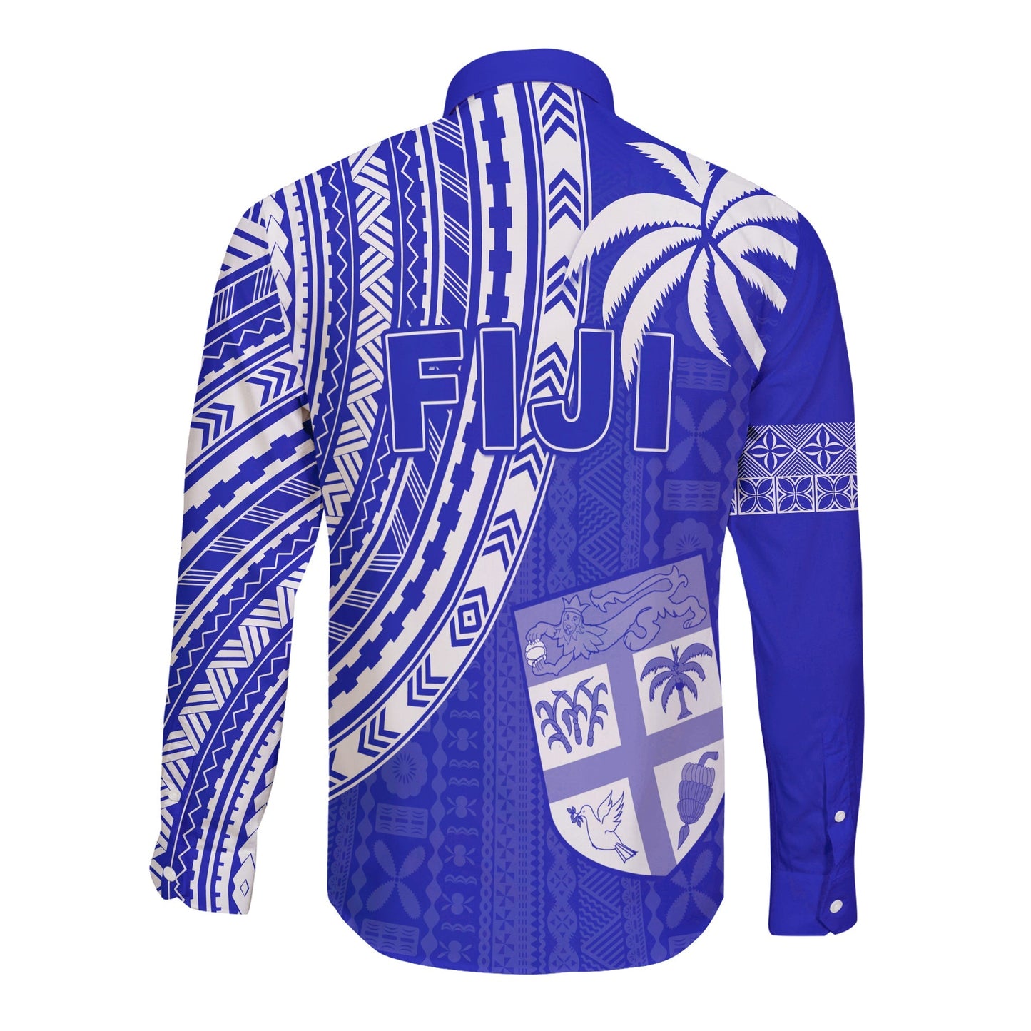 Fiji Rugby Sevens Long Sleeve Button Shirt Fijian 7s Tapa Polynesian Blue Ver.02
