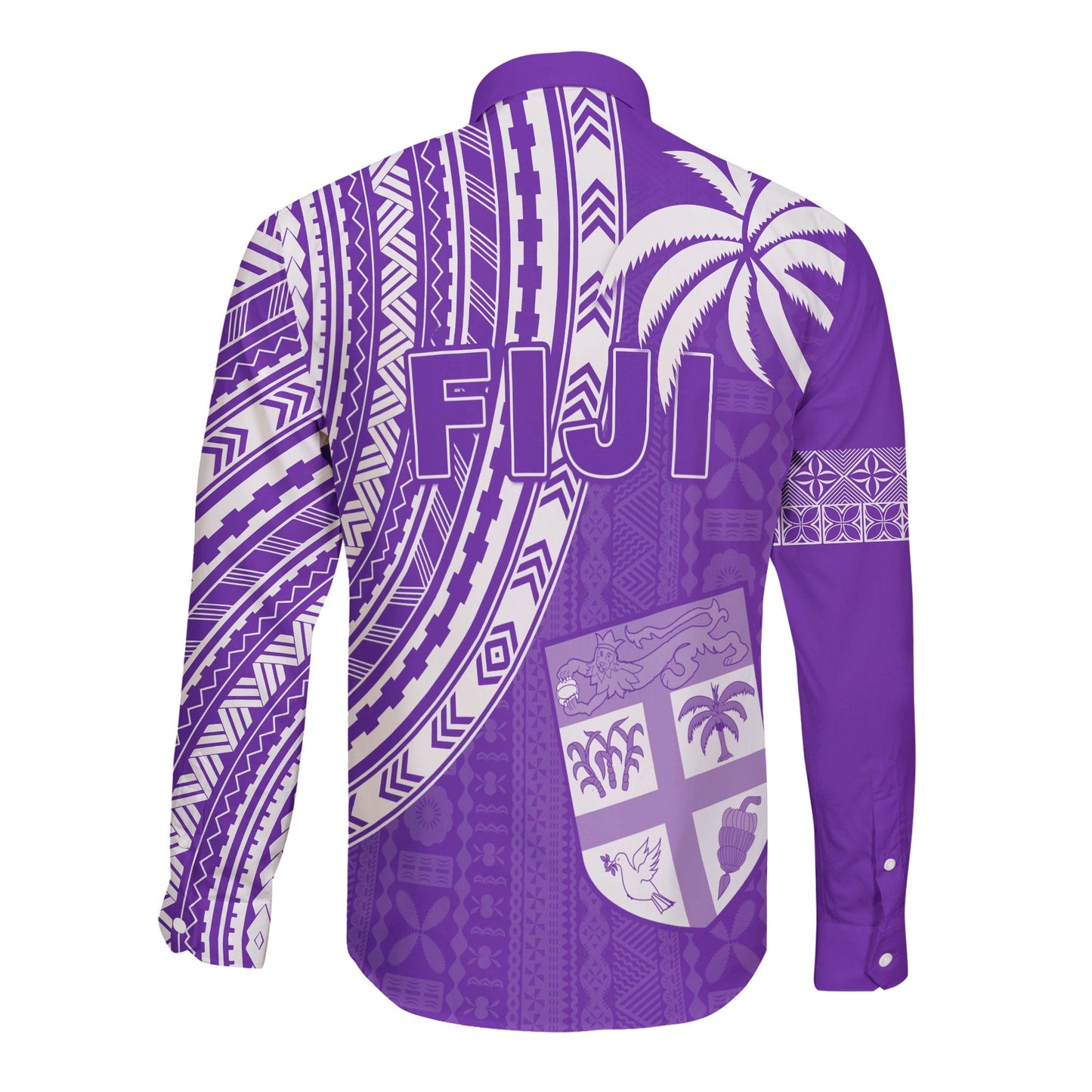 Fiji Rugby Sevens Long Sleeve Button Shirt Fijian 7s Tapa Polynesian Purple