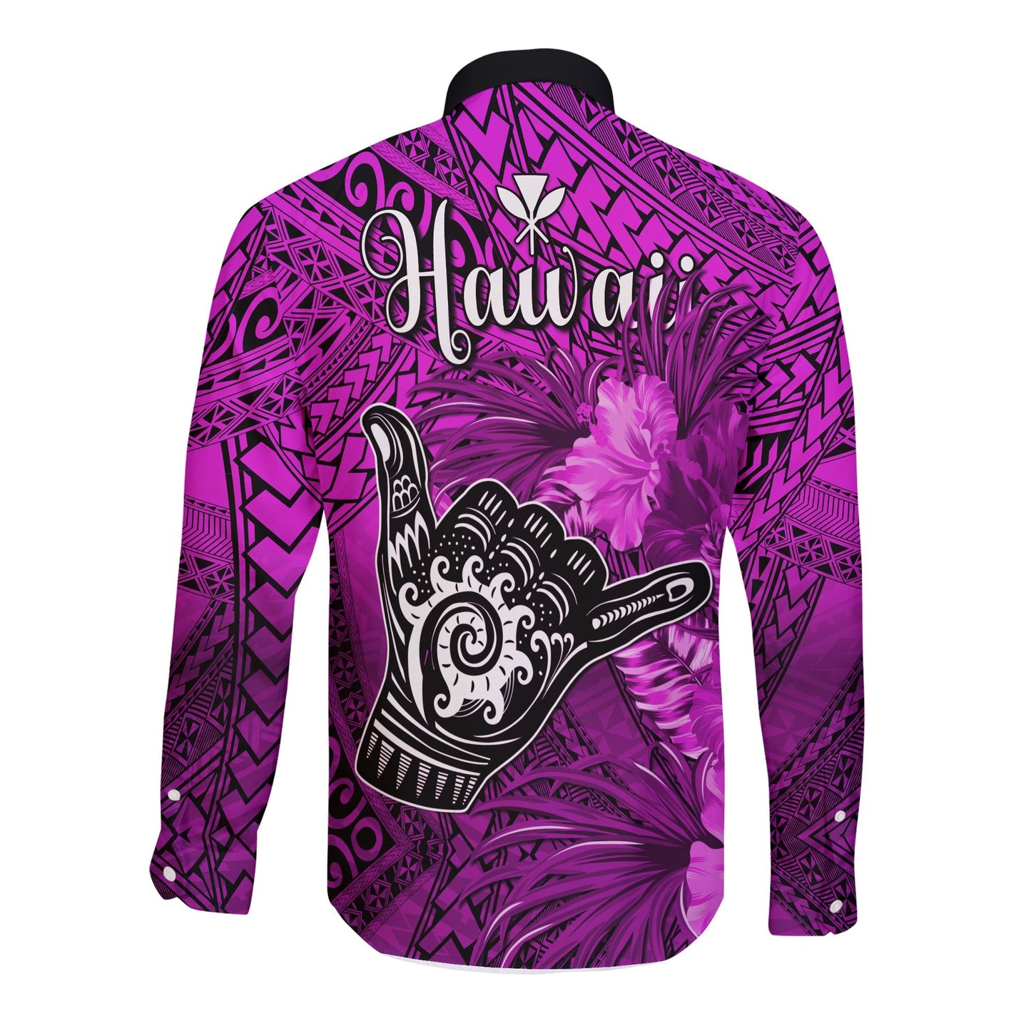 The Shaka Hawaii Long Sleeve Button Shirt Tropical Flowers Purple Version