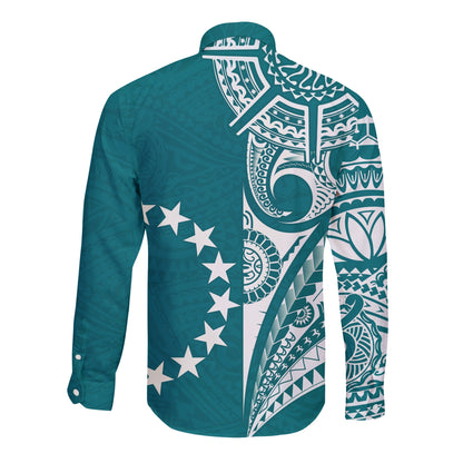 Cook Islands Tatau Long Sleeve Button Shirt Symbolize Passion Stars Version Blue