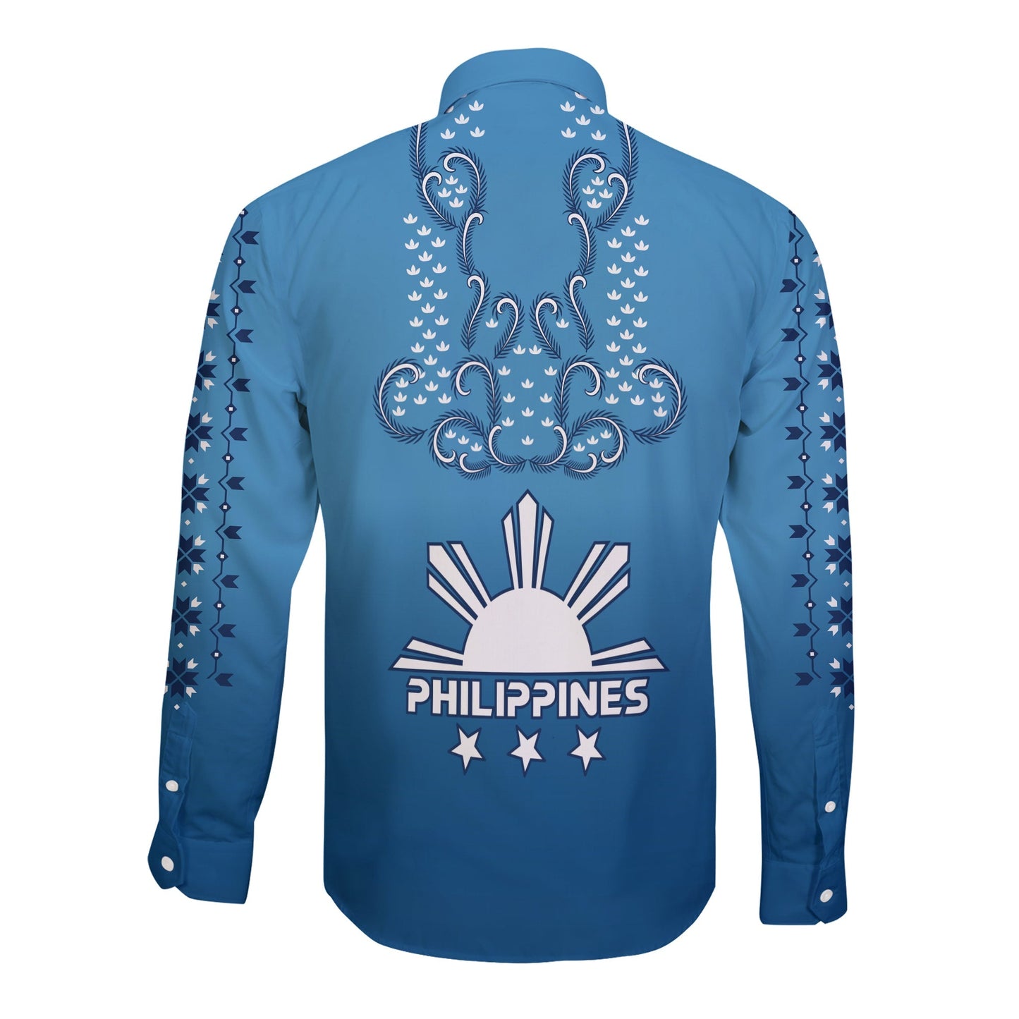 Philippines Long Sleeve Button Shirt Sun Filipino Blue Barong