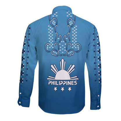 Philippines Long Sleeve Button Shirt Sun Filipino Blue Barong