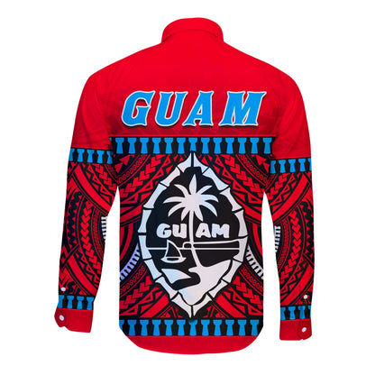 Guam Chamorro Long Sleeve Button Shirt Latte Stone Red Polynesian Haligi