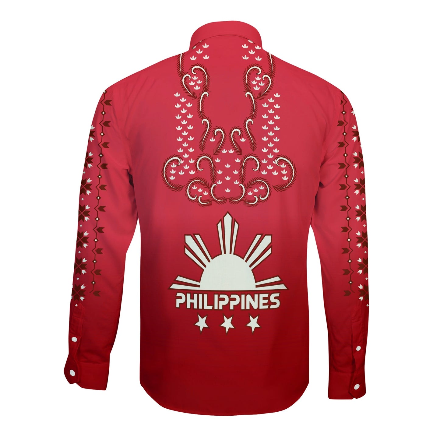 Philippines Long Sleeve Button Shirt Sun Filipino Red Barong