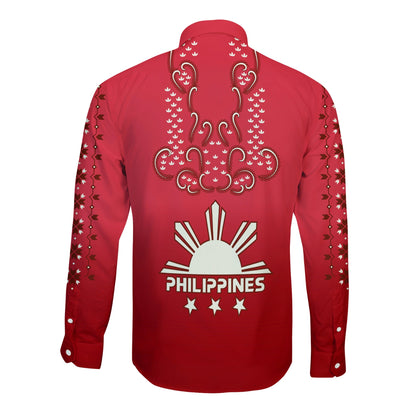 Philippines Long Sleeve Button Shirt Sun Filipino Red Barong