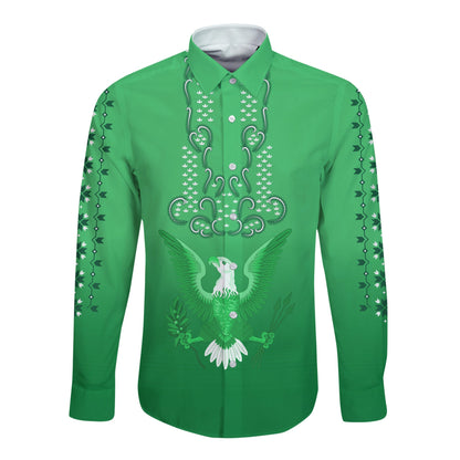 (Custom Personalised) Philippines Long Sleeve Button Shirt Sun Filipino Green Barong