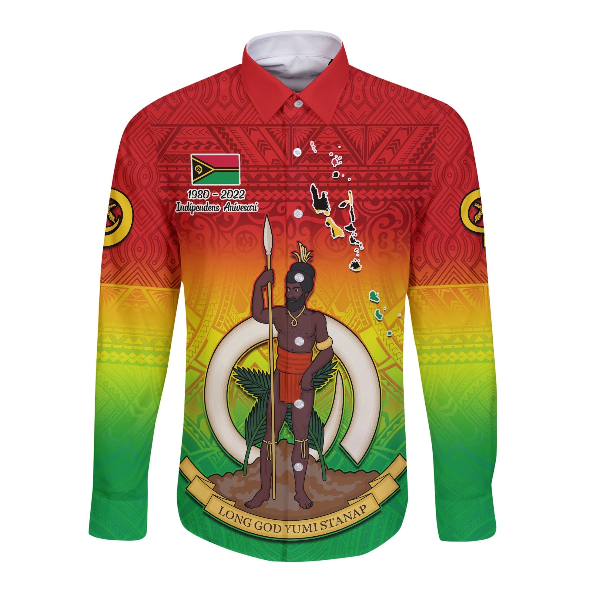 Vanuatu Independence Day Long Sleeve Button Shirt 42nd Anniversary Yumi Yumi Yumi