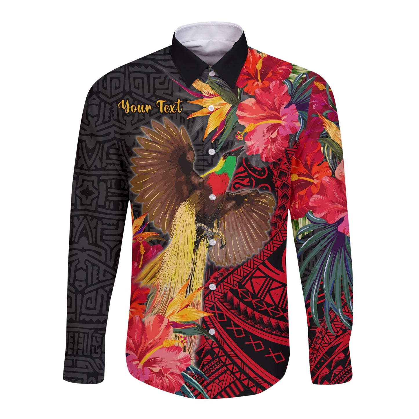 (Custom Personalised) Papua New Guinea Long Sleeve Button Shirt Bird of Paradise