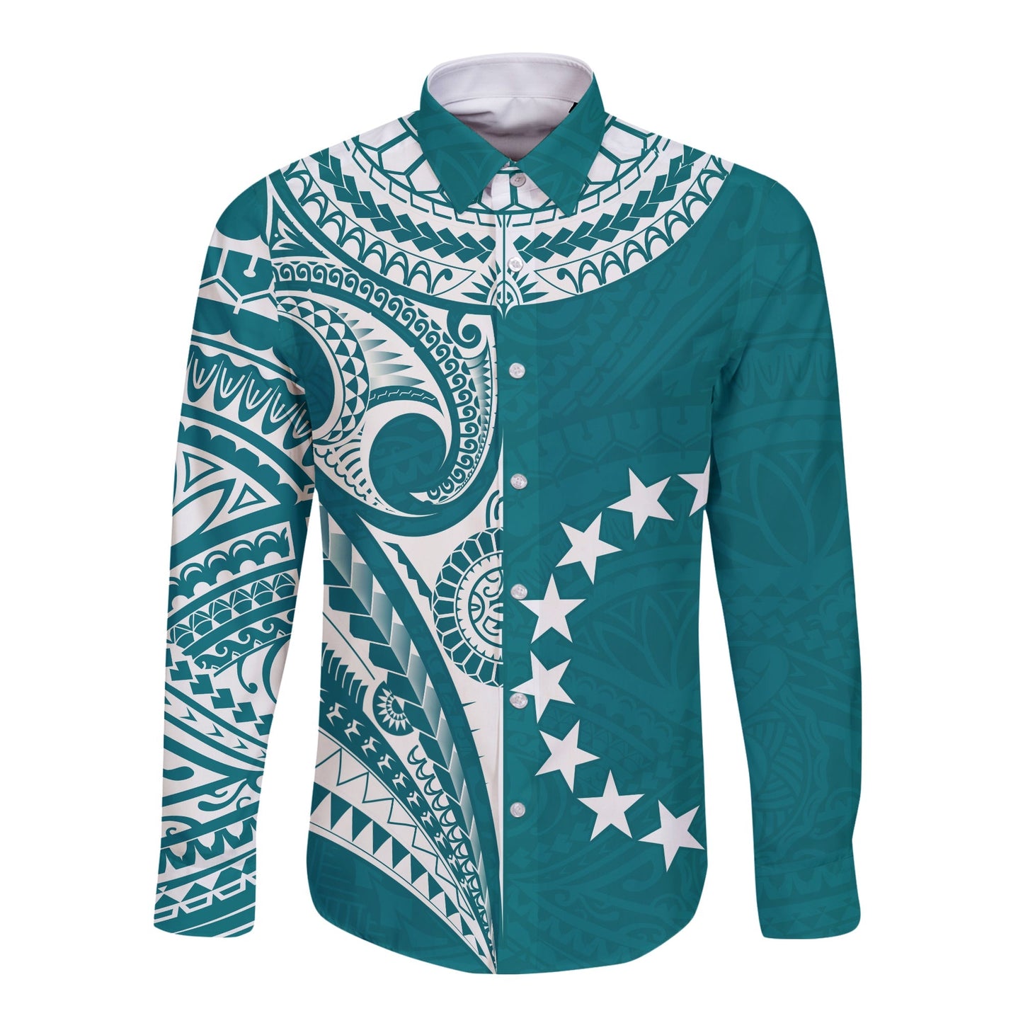 Cook Islands Tatau Long Sleeve Button Shirt Symbolize Passion Stars Version Blue
