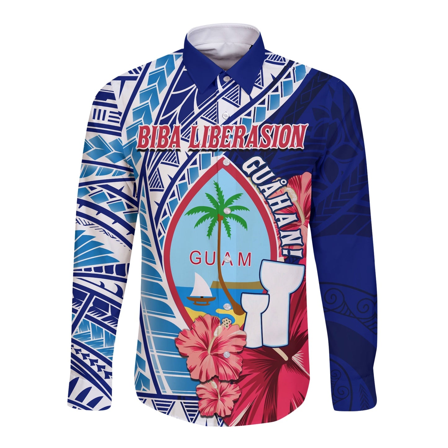 Guam Chamorro Long Sleeve Button Shirt Happy Liberation Day Latte Stone