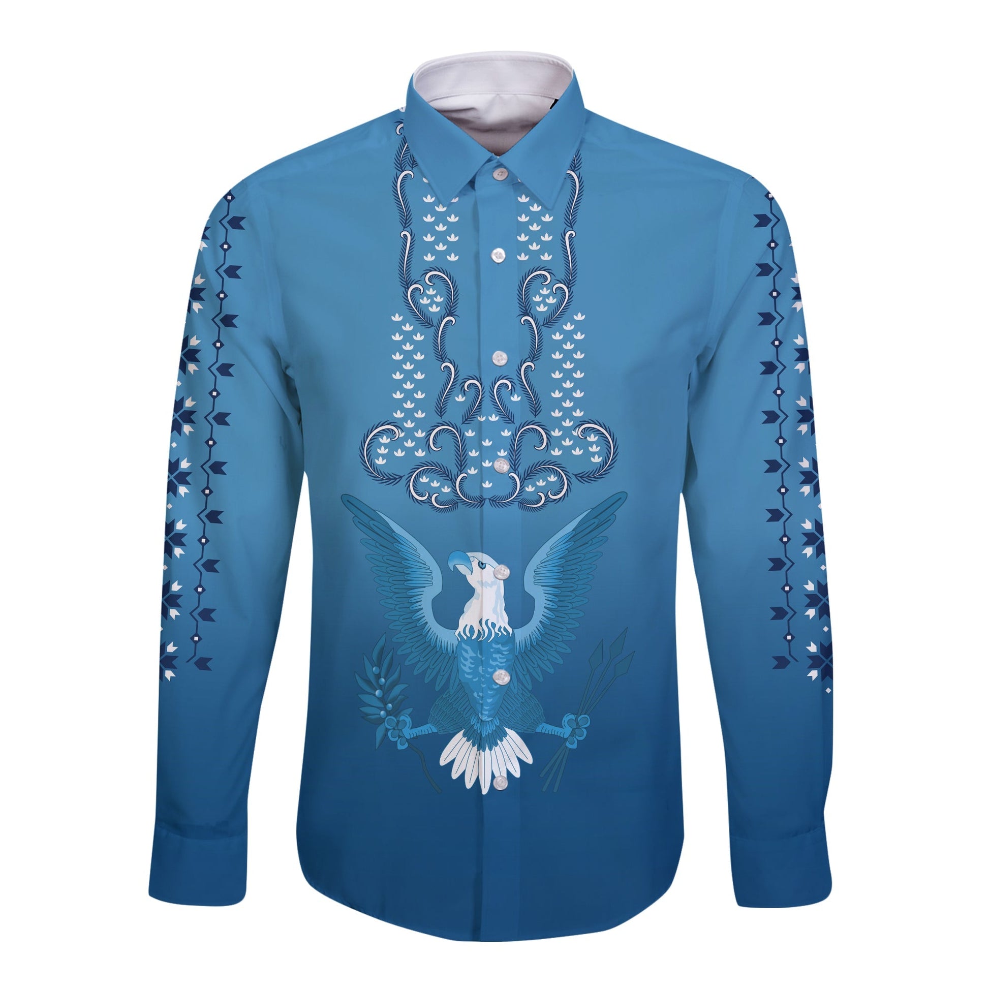 Philippines Long Sleeve Button Shirt Sun Filipino Blue Barong