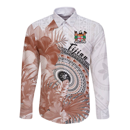 (Custom Personalised) Fiji Tapa Long Sleeve Button Shirt White Fijian Masi Be Loved Hibiscus