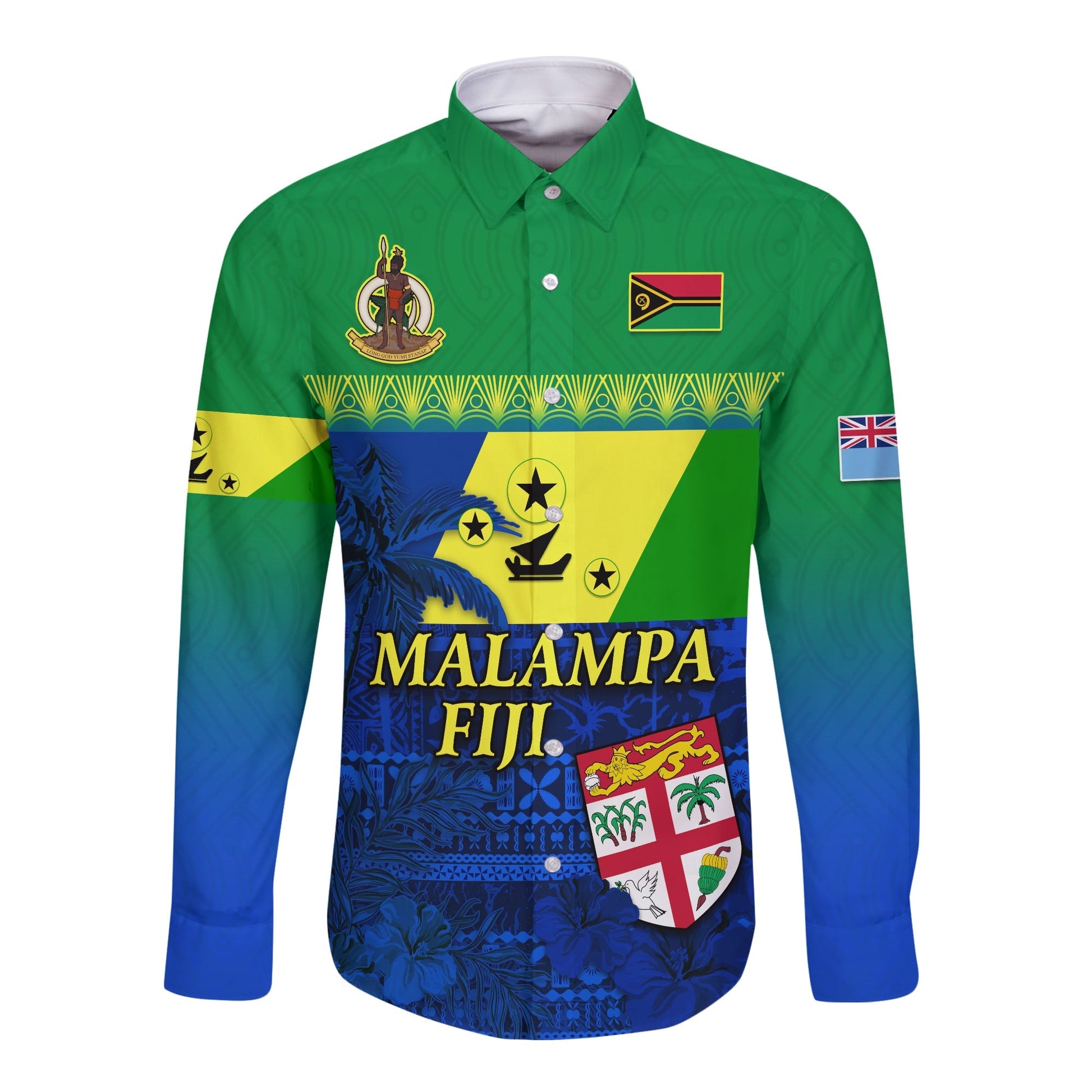 Malampa Fiji Day Long Sleeve Button Shirt Vanuatu Polynesia mix Flowers