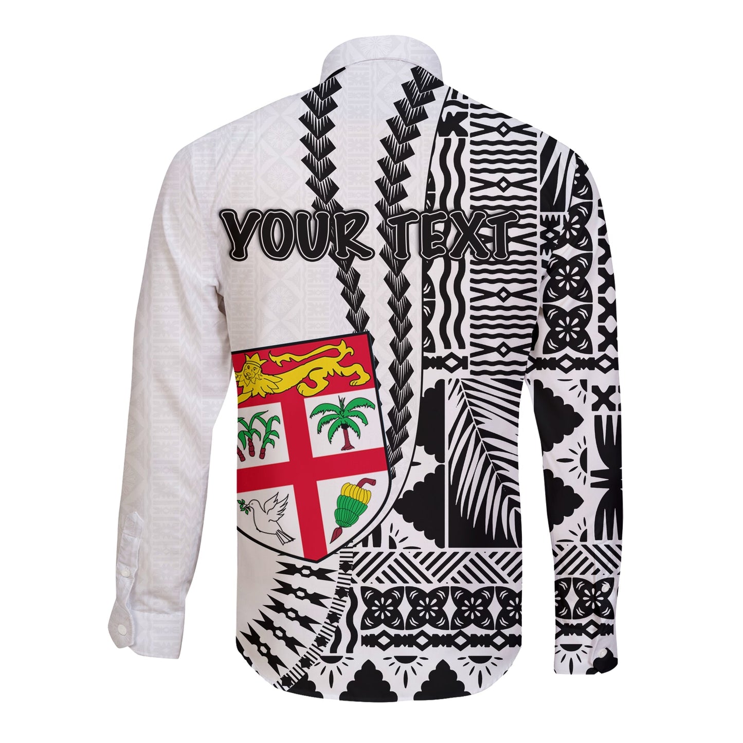 (Custom Personalised) Fiji Long Sleeve Button Shirt Masi Tapa Patterns White Style