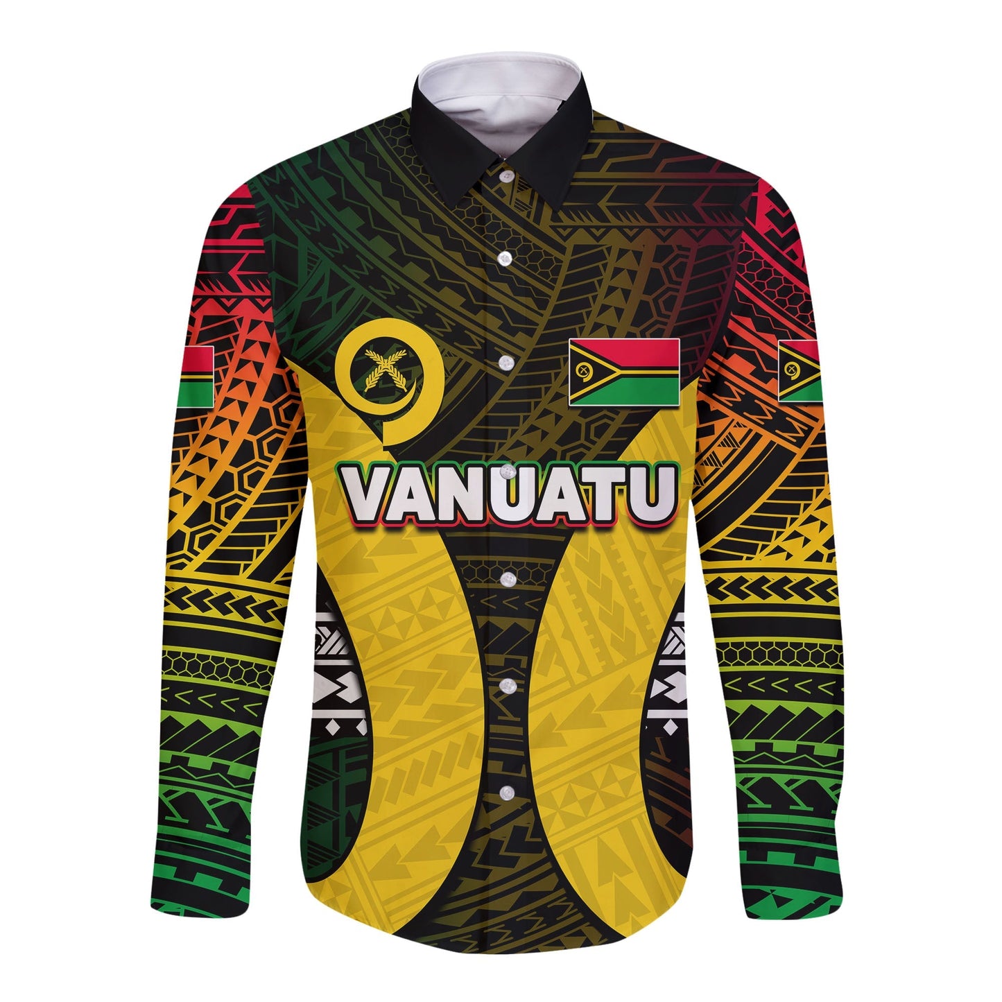 Vanuatu Off Shoulder Long Sleeve Button Shirt Polynesian Patterns Mix Pig Tusk