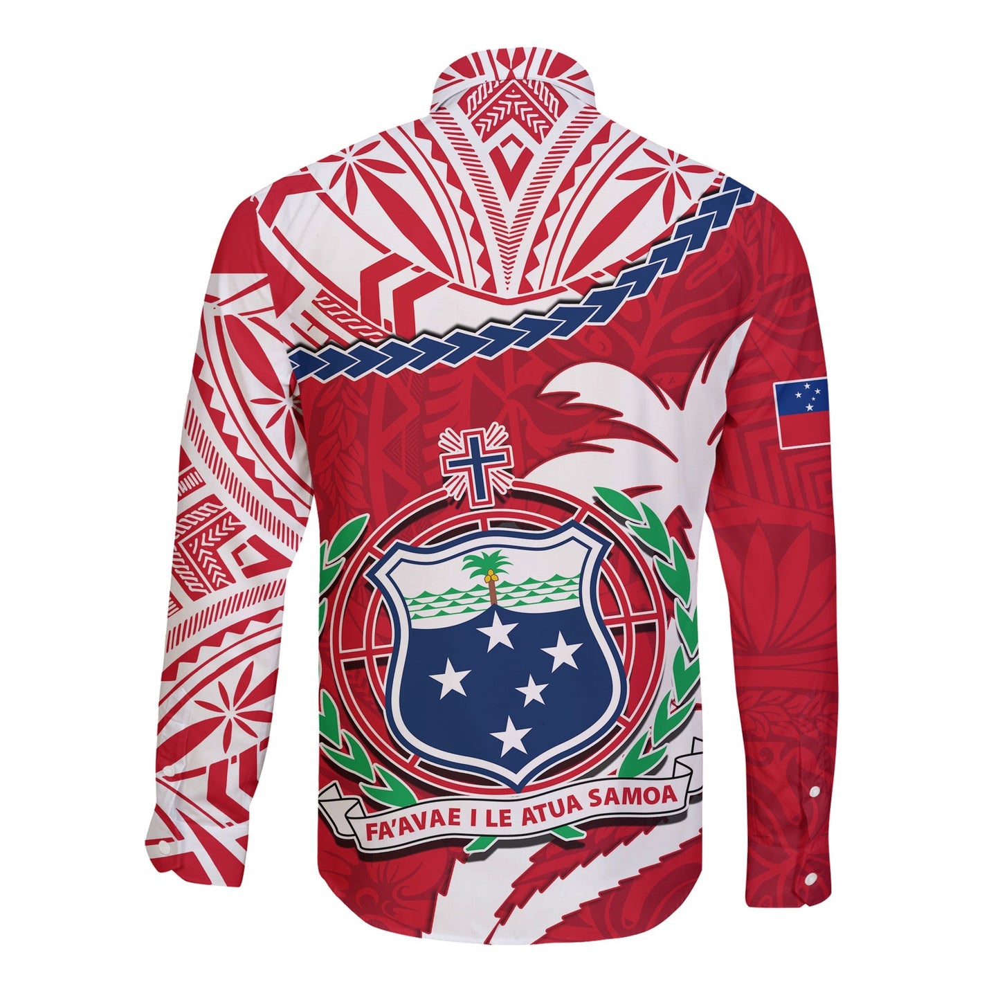 Samoa Long Sleeve Button Shirt Samoan Coat Of Arms With Coconut Red Style