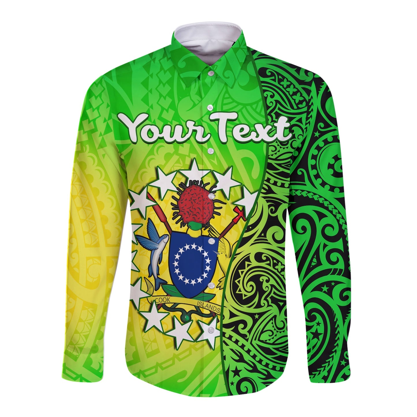 (Custom Personalised) Cook Islands Long Sleeve Button Shirt Cook Islands Coat Of Arms Turtle Polynesian
