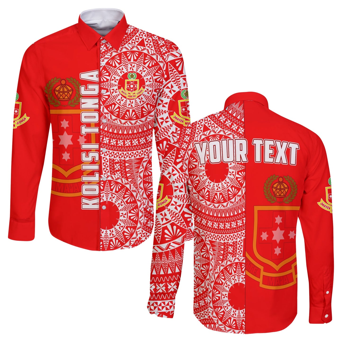 (Custom Personalised) Kolisi Tonga High School Long Sleeve Button Shirt Tongan Ngatu Pattern