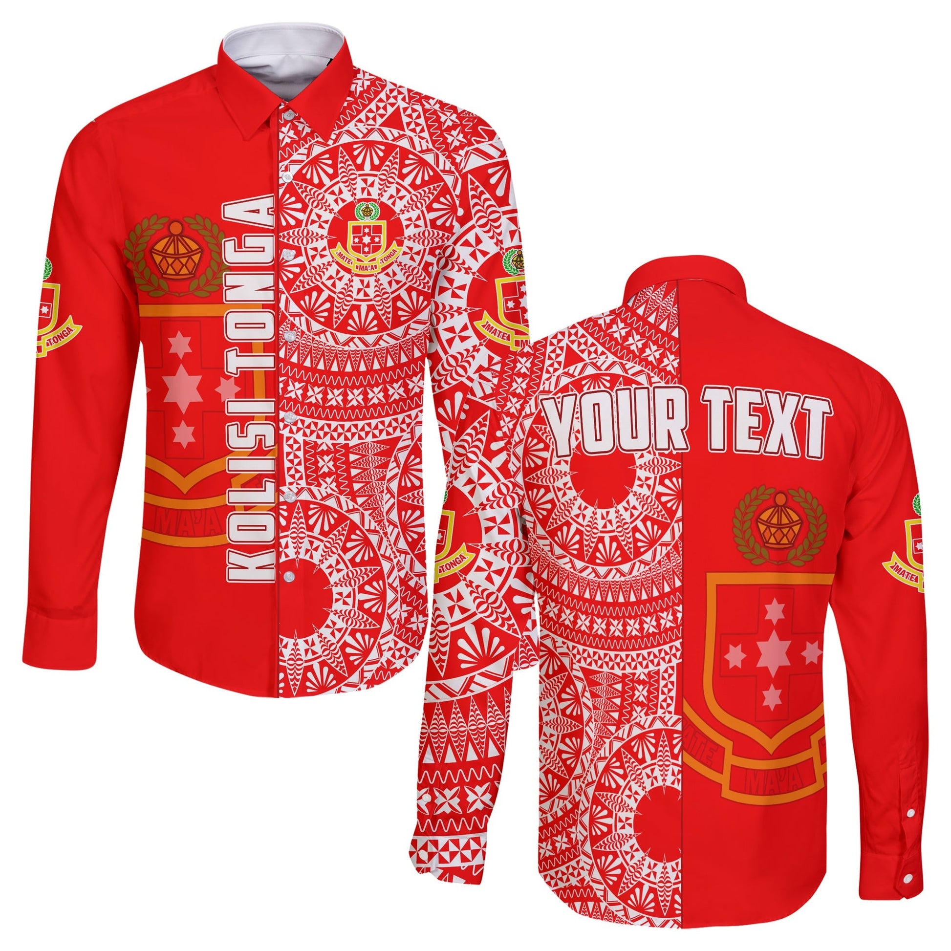 (Custom Personalised) Kolisi Tonga High School Long Sleeve Button Shirt Tongan Ngatu Pattern