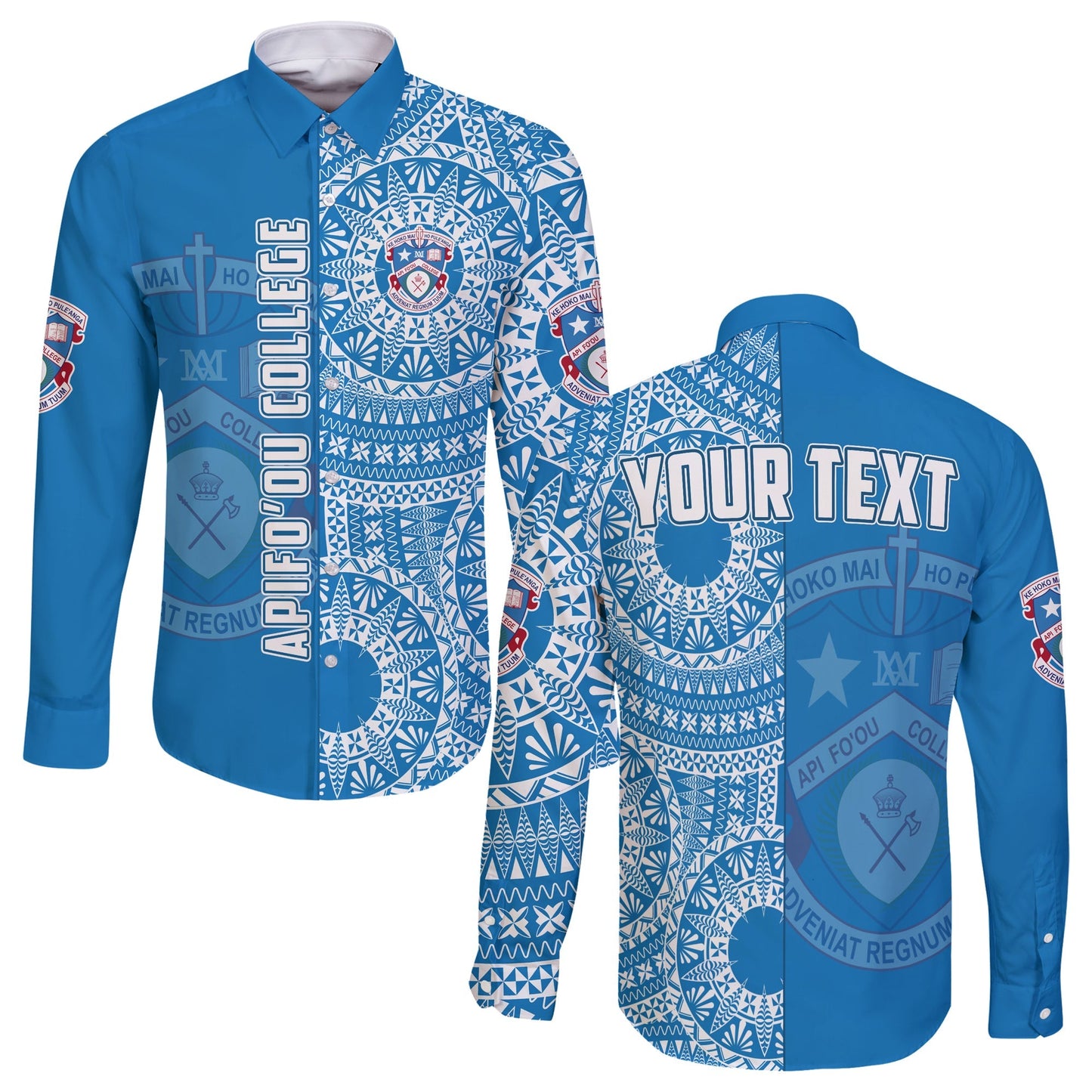 (Custom Personalised) Apifoou Tonga College Long Sleeve Button Shirt Tongan Ngatu Pattern