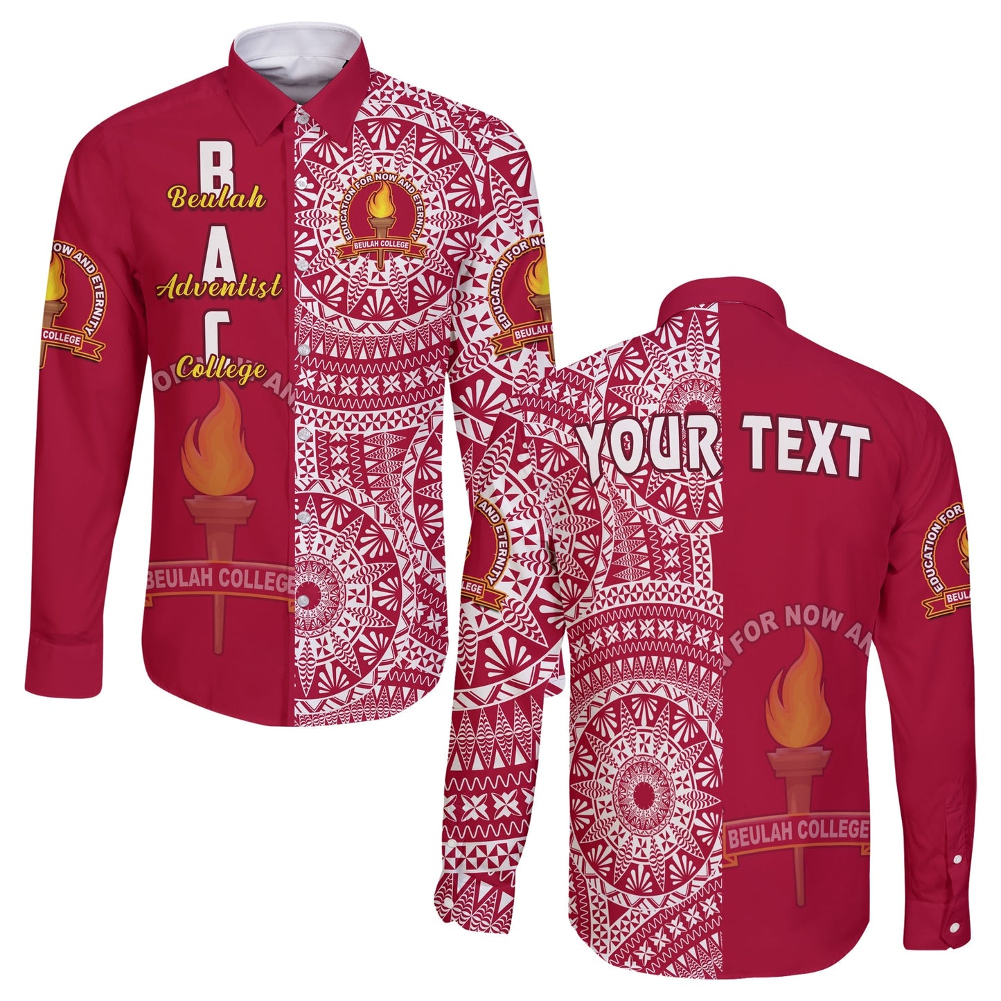 (Custom Personalised) Beulah Tonga College Long Sleeve Button Shirt Tongan Ngatu Pattern