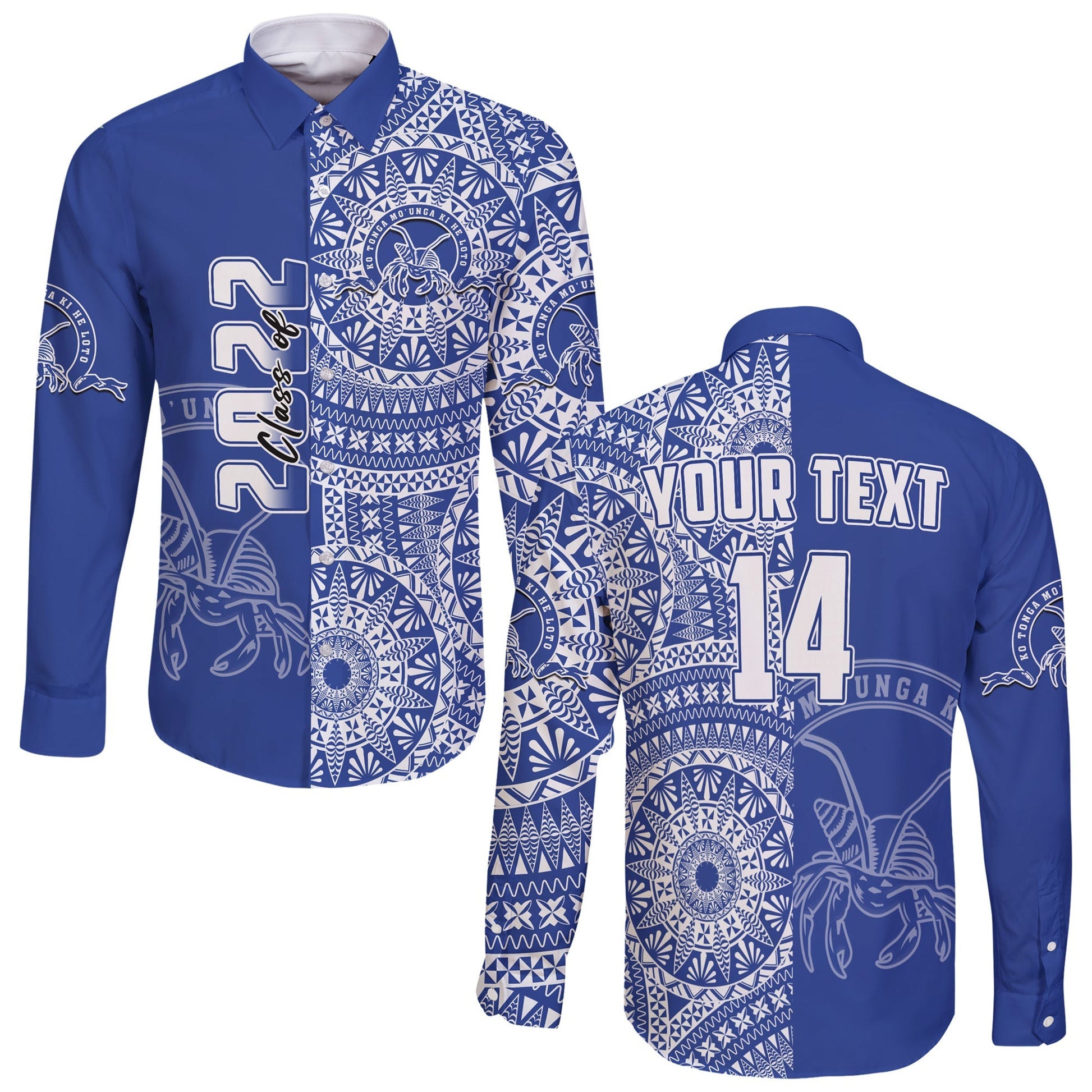 (Custom Text And Number) Tupou Tonga College Long Sleeve Button Shirt Class Of Year Tongan Ngatu Pattern