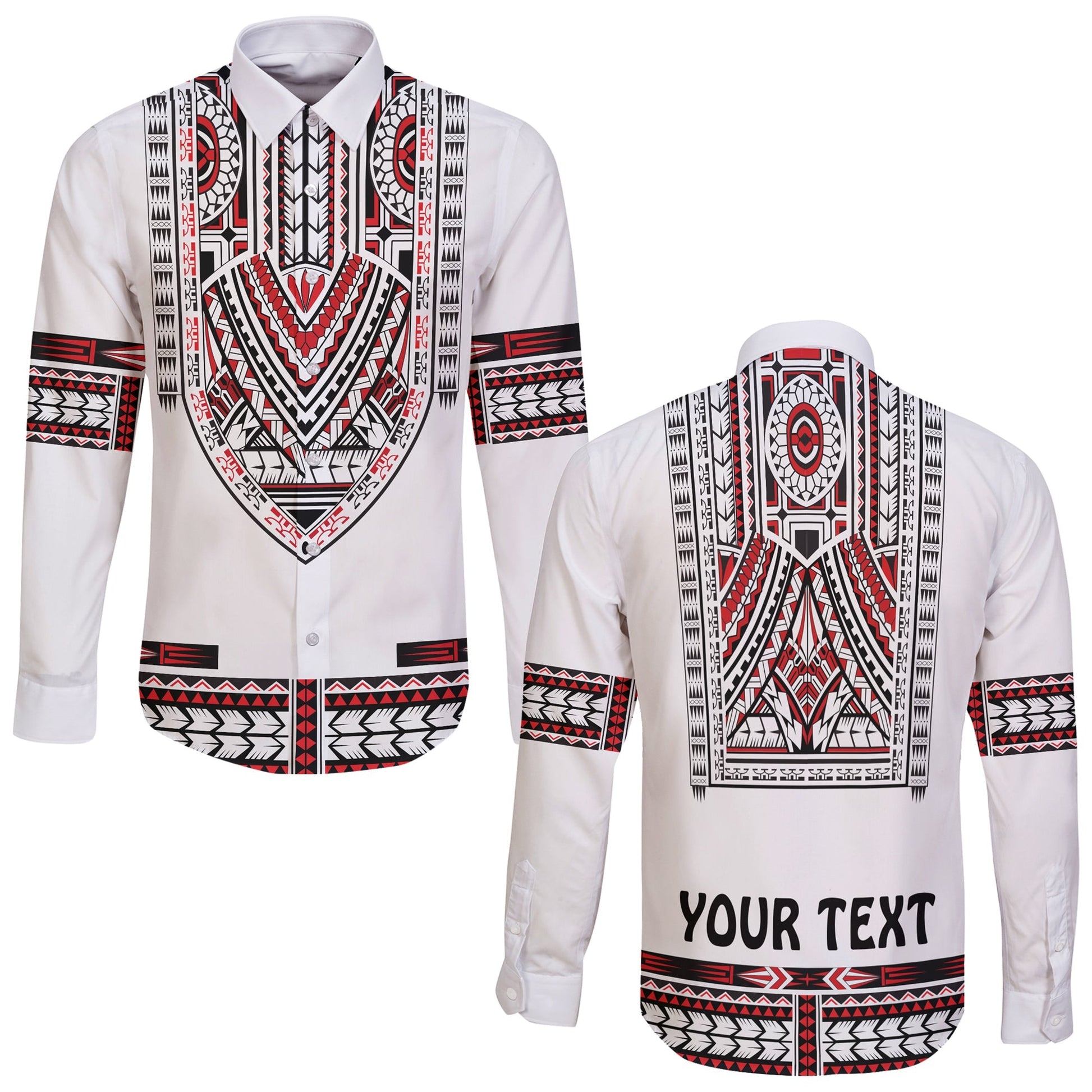 (Custom Personalised) Polynesian Long Sleeve Button Shirt Dashiki With Polynesian Tattoo Royal Version