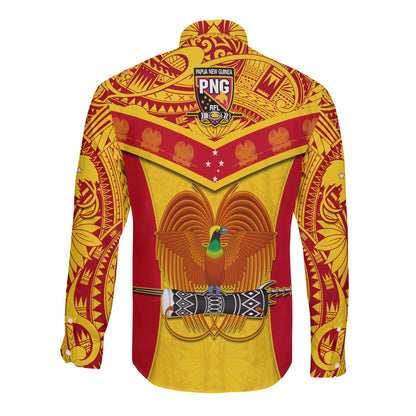 Papua New Guinea Rugby Long Sleeve Button Shirt PNG Kumuls Bird Of Paradise Yellow